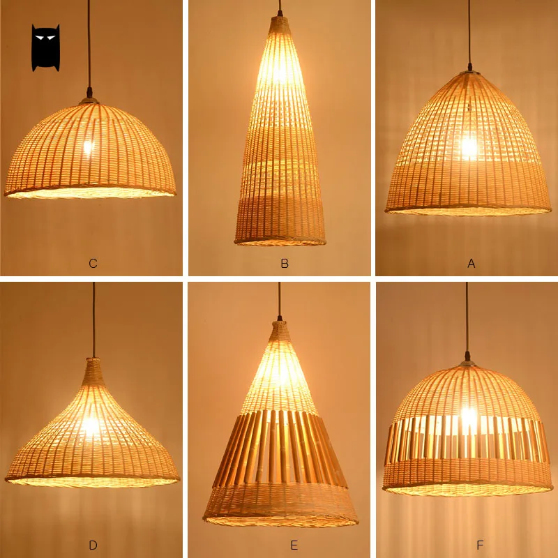 Design Bamboo Wicker Rattan Variety Shade Pendant Light Fixture Rustic Korean Japanese Tatami Suspended Lamp Dining Room Hallway