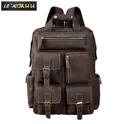 Sac à dos en cuir véritable pour hommes, Design robuste, décontracté, de voyage, de jour, à la mode, pour livre d'école, pour ordinateur portable, 1170