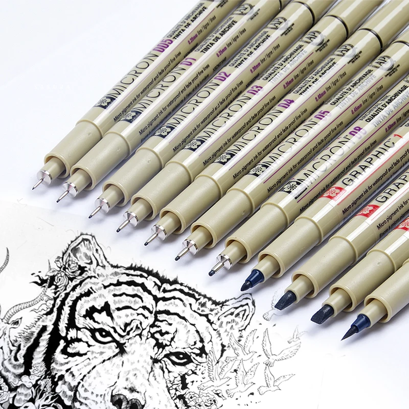 Sakura 4-13 Different Size Pigma Micron Needle Pen XSDK Black Marker Brush Pen Liner Pen for Sketch Drawing Design Manga Comic