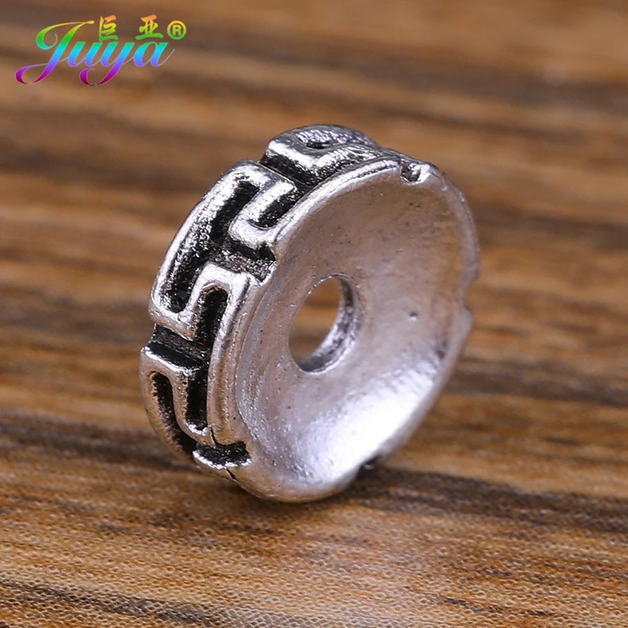 Juya 25pcs/lot Antique Gold/Silver Color 6mm 8mm 10mm Round Spacers Beads Accessories For Natural Stones Beadwork Jewelry Making