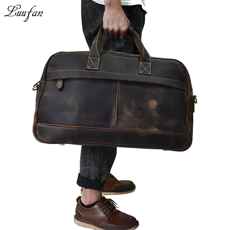 

Men genuine leather travel bag 18" Real leather travel Weekend bag large vintage crazy horse leather luggage bag Big Tote bag