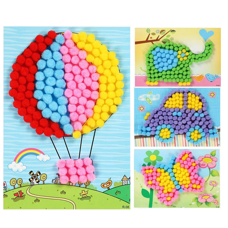 1PC New Baby Creative DIY Plush Ball Painting Stickers Children Educational Handmade Material Cartoon Puzzles Crafts Toy kids