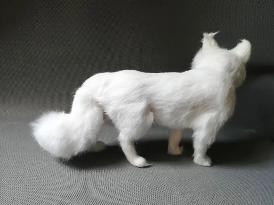 real life toy white fox model  large 35x23cm polyethylene&furs standing fox model home decoration props ,model gift d0100