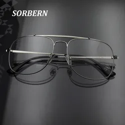 SORBERN Retro Style Pilot Glasses Frame Oversized Men Women Alloy Metal Eyeglasses Spectacles Clear Lens Full Rim Myopia Eyewear