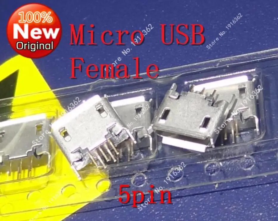 

500PCS/Lot Micro USB Female Jack/Socket Connector DIP 180 Degree 5PIN PCB Plate