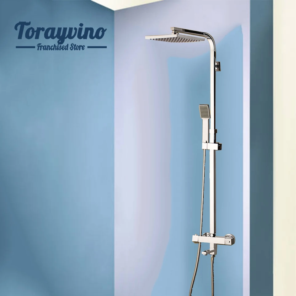 Torayvino Bathroom Shower Faucet Set rectangle shower head chrome Wall Mounted Rainfall Shower set Single Handle Shower