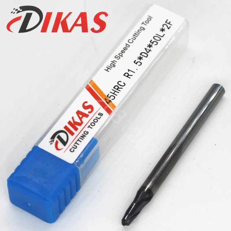 Dikas 45HRC R1.5*D4*50L*2F material Carbide Ball Nose End Mills 2 flute 3mm coating nano use for High-speed milling machine