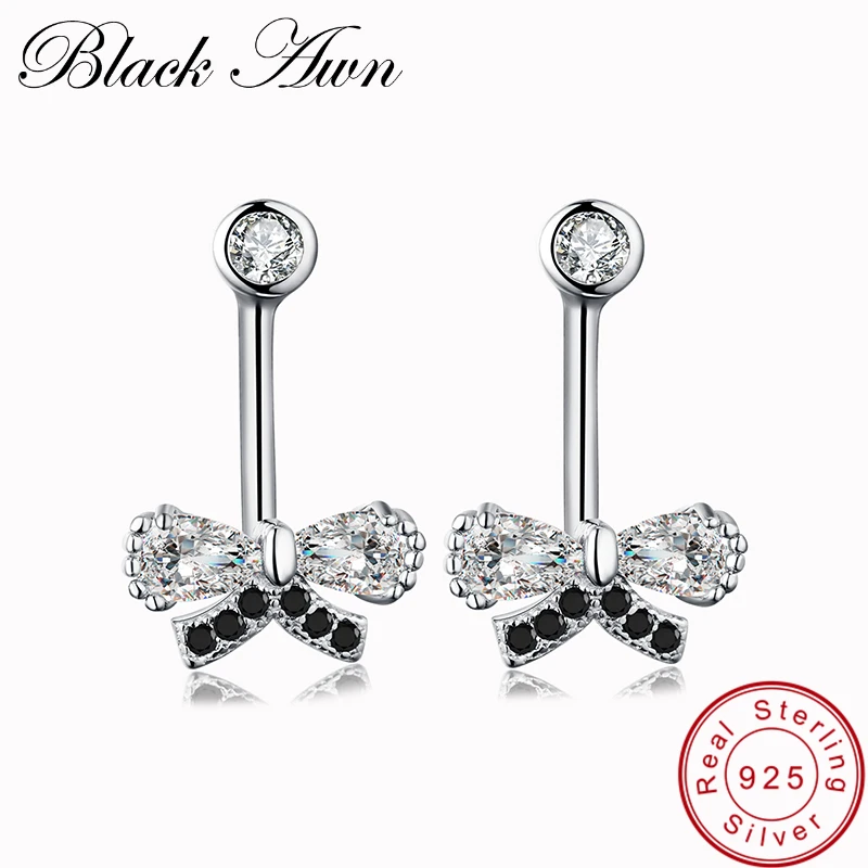 

[BLACK AWN] Stud Earrings for Women 1.8g 925 Sterling Silver Jewelry Butterfly Black Spinel Boucle D'oreille Brincos T055