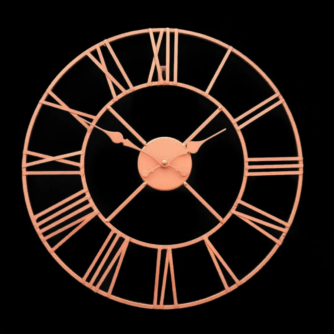 

40cm 2019 new Large Rose Gold Skeleton Clock Style Mirroed Wall Clock Shabby Vintage Chic Roman Numerals wall Clocks