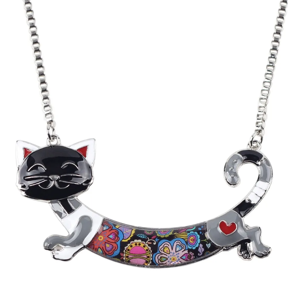 Bonsny Statement Maxi Alloy Enamel Cat Choker Necklace Chain Pendant Collar 2018 Fashion New Enamel Jewelry for Women GIfts