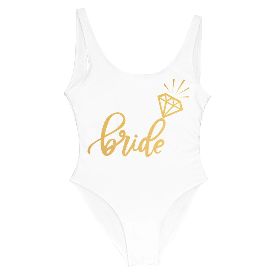 Z napisem Bride Tribe drukuj jednoczęściowy strój kąpielowy na strój kąpielowy dla kobiet kobiet podszewka Bikini wesele Backless kostium kąpielowy Bikini