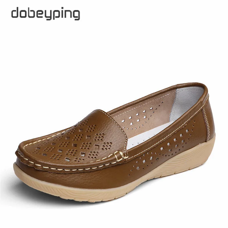 dobeyping New Genuine Leather Women Flats Cut-Outs Shoes Woman Hollow Summer Women\'s Loafers Moccasins Female Shoe Size 35-41