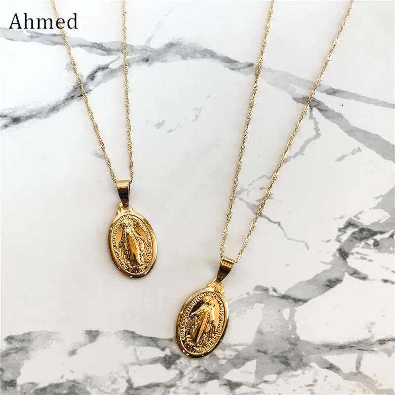 Ahmed Fashion Religious Virgin Mary Necklace for Women Trendy Mother Mary Necklace Pendant Cross Catholic Gifts Jewelry