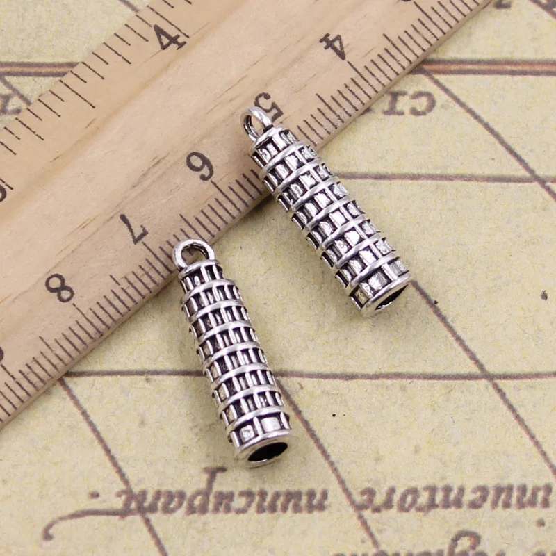 12pcs Charms Leaning Tower Of Pisa Italy 25x7mm Tibetan Bronze Silver Color Pendant Making Findings Handmade Antique DIY Jewelry