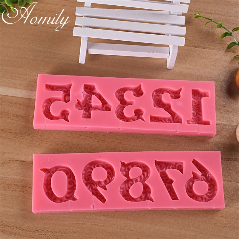 Aomily 0-9 Thread 3D Number Fondant Silicone Mold Candle Sugar Craft Tool Chocolate Cake Mould Kitchen DIY Baking Decorating