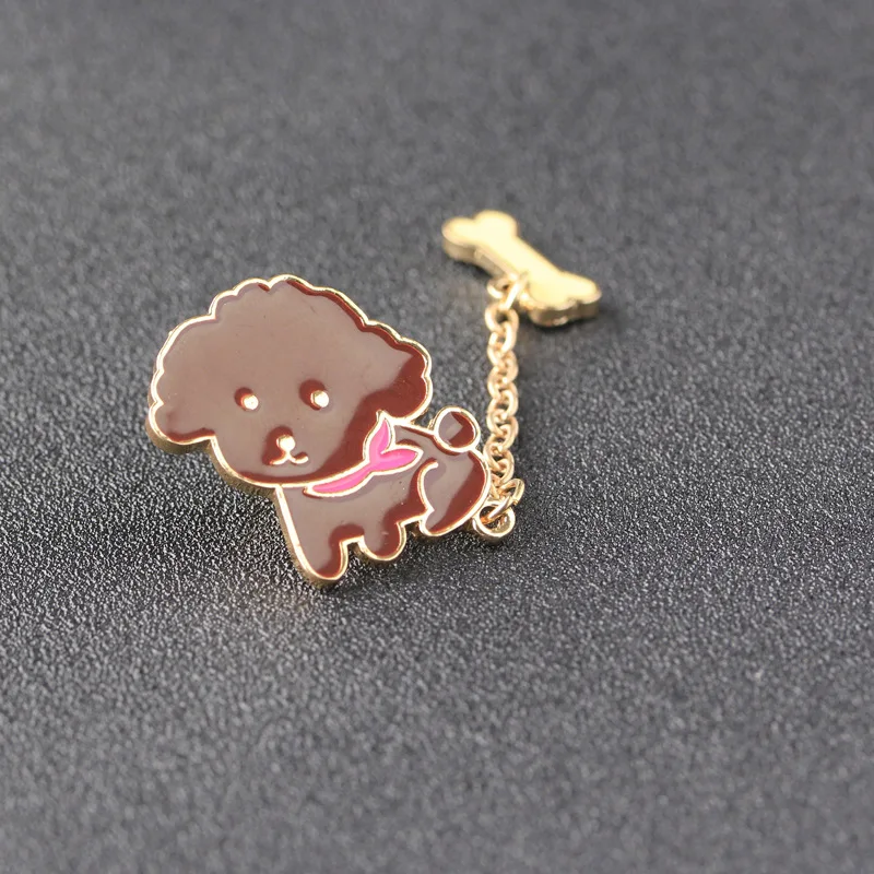 Cute Mini Poodle French Bulldog Puppy and Bone Brooch Button Pin for Coat Jackets Bag Pin Badge Gift Animal Pet brooch