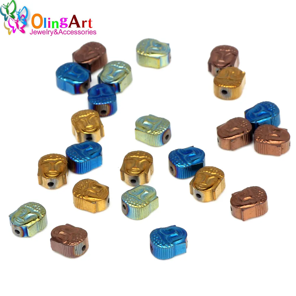 OlingArt 8MM 24pcs Natural Stone Black Hematite Beads Metal plating color Buddha head DIY necklace Bracelet jewelry making