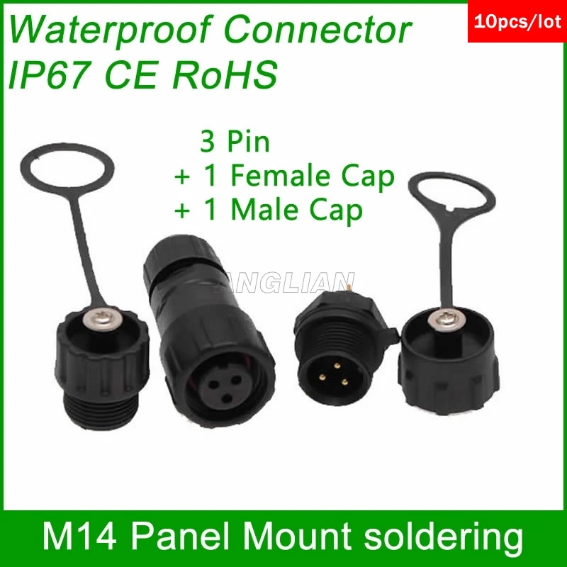 M14 Panel Mount  waterproof Connector cable male female plug IP67 led outdoor display Electrical wire socket 10 units