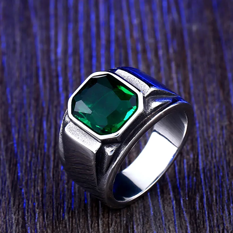 BEIER 2018 Vintage Engagement Imitation Square green/blue Stone Fingel Ring For Women/Men Stainless steel Love Jewelry BR8-586