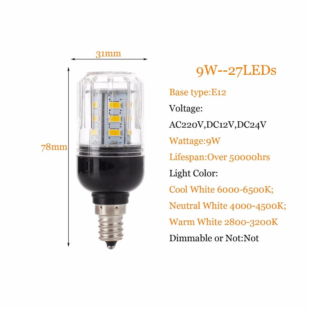 New E27 E14 E12 E26 LED Corn Bulb Light Lamp 5730 SMD 9W 27LEDs Lamprada Home Lighting Warm Cool Neutral White