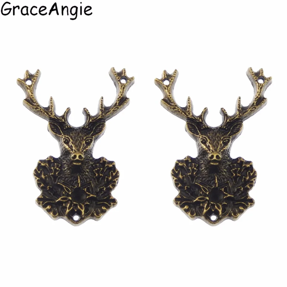 GraceAngie 6PCS Antique Bronze Deer Elk Head Shape Two Hole Pendant Connectors Retro Style Jewelry Necklace Making Findings