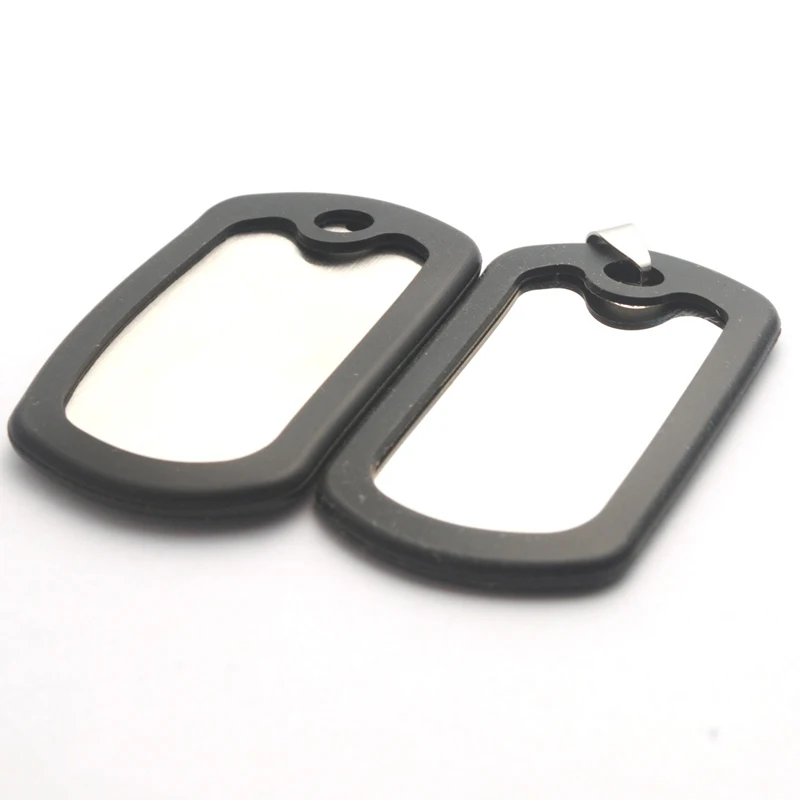 2pcs Black Dog Tag Necklace Silica Gel Protective Cover Findings Stainless Steel Dog Card Silencer Ring Accessories N64