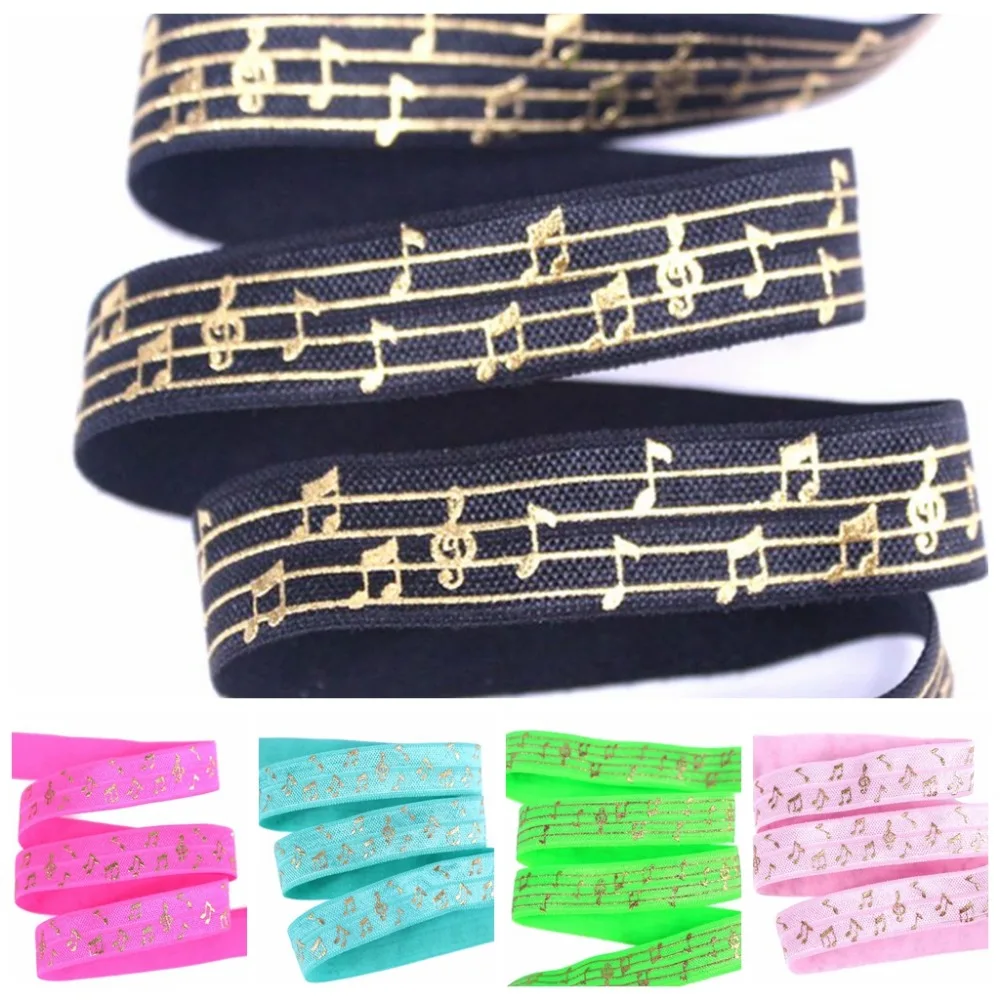 5/8" Gold foil music score musical notation FOE elastic fold over elastic welcome custom printed