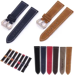 New Black Brown Blue Red Retro Matte Leather Watch Band 18mm 20mm 22mm 24mm Leather Strap Stainless Steel Buckle Watchbands