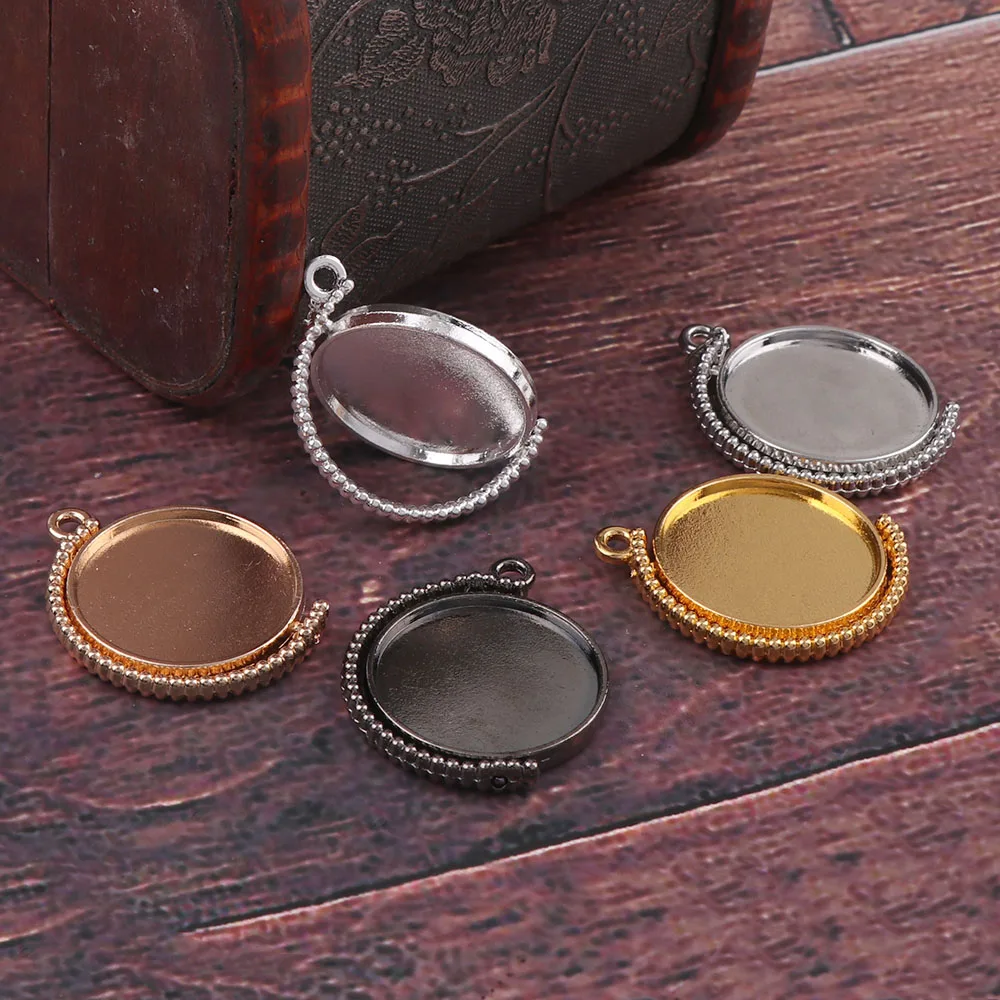 5Pcs 5Colors 25mm Double Sided Rotatable Cabochon Cameo Base Tray Blank Fit 25mm Cabochons Jewelry Making Findings