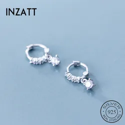 INZATT Real 925 Sterling Silver OL Style Round Zircon Hoop Earrings For Women Party Gold Rose Color Wedding Fine  Jewelry Gift