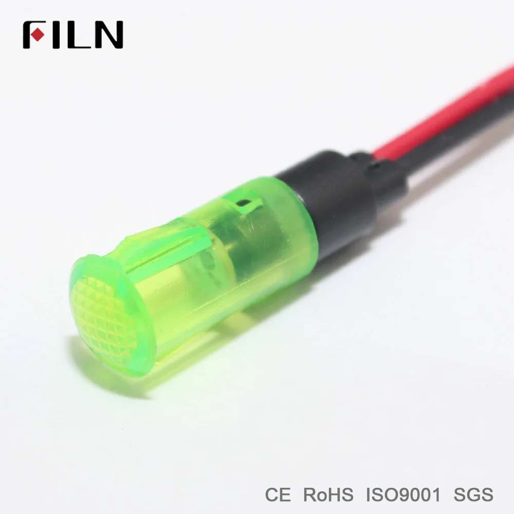 FL1P-8QW-2 8mm diameter plastic amber white red green plastic 120v 220v 12v led pilot light with 20cm cable