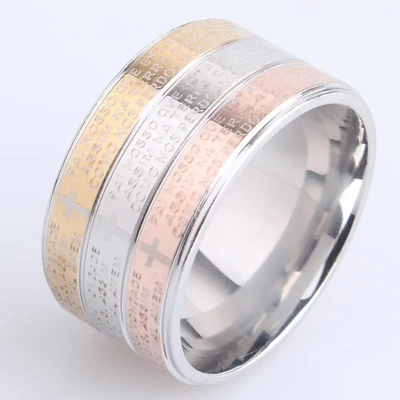 12mm Three color Bible Stainless Steel Wedding rings for women men wholesale Jewelry Lot