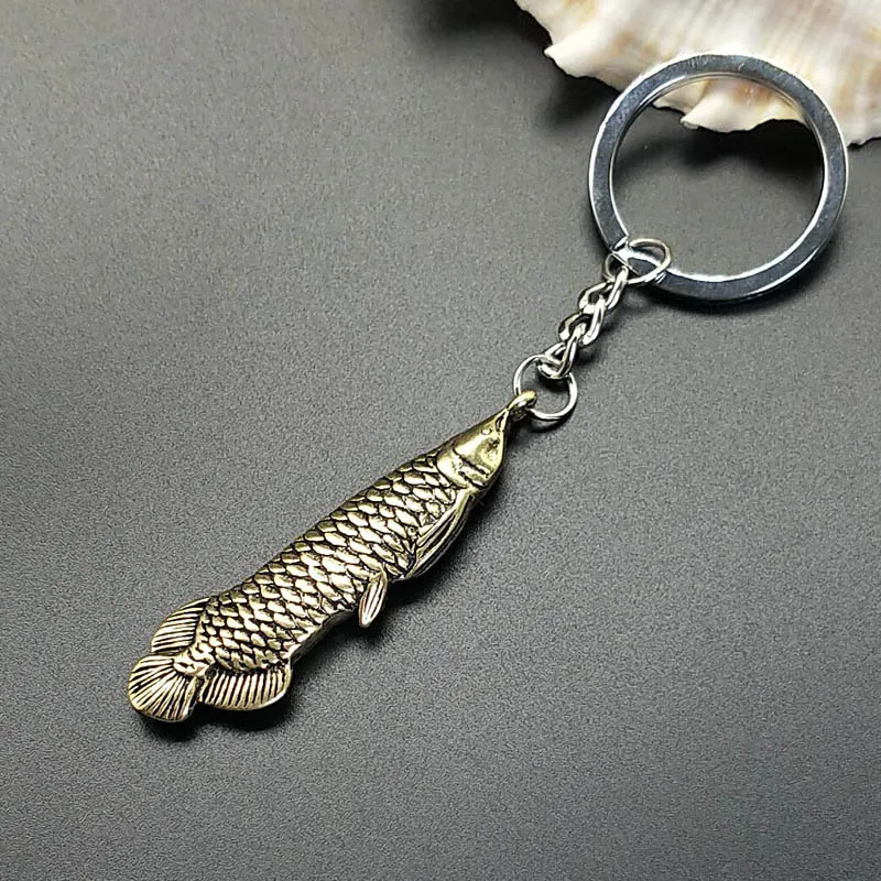 Real Copper 3D Animal Key Chain High Quality Simulation Arowana Cicada Tiger Bull Brass Car Key Ring Party New Gift Keychain