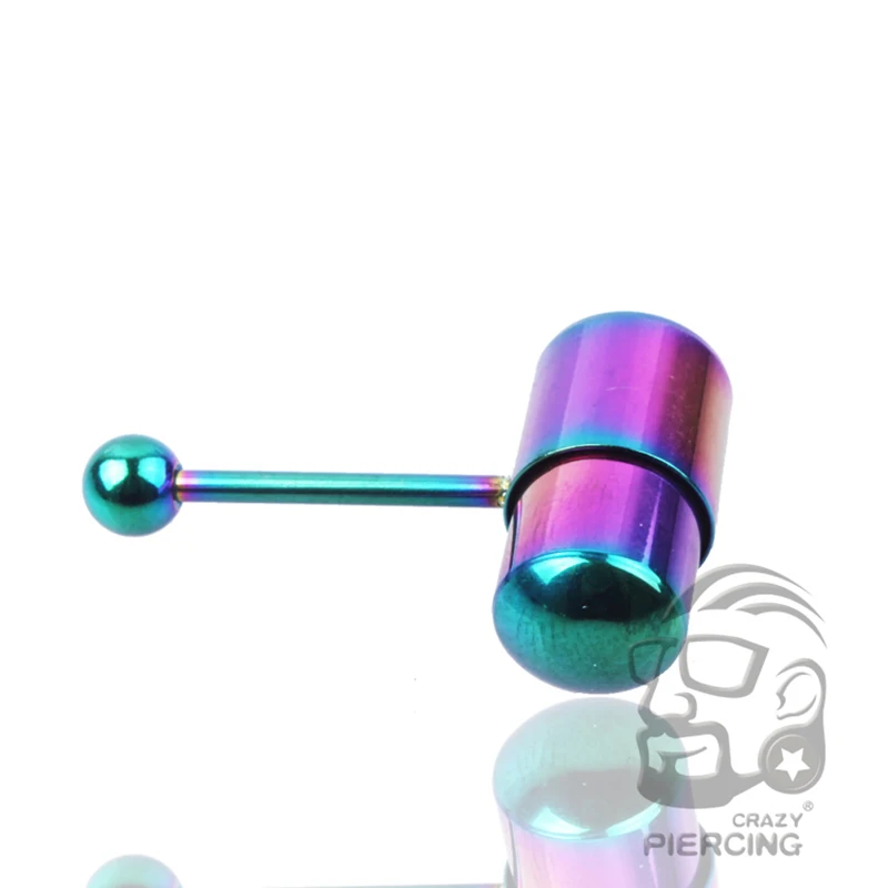 Rainbow 14G Tongue Ring Vibrating Tongue Piercing 316L Steel Tongue Barbell With Free Battery