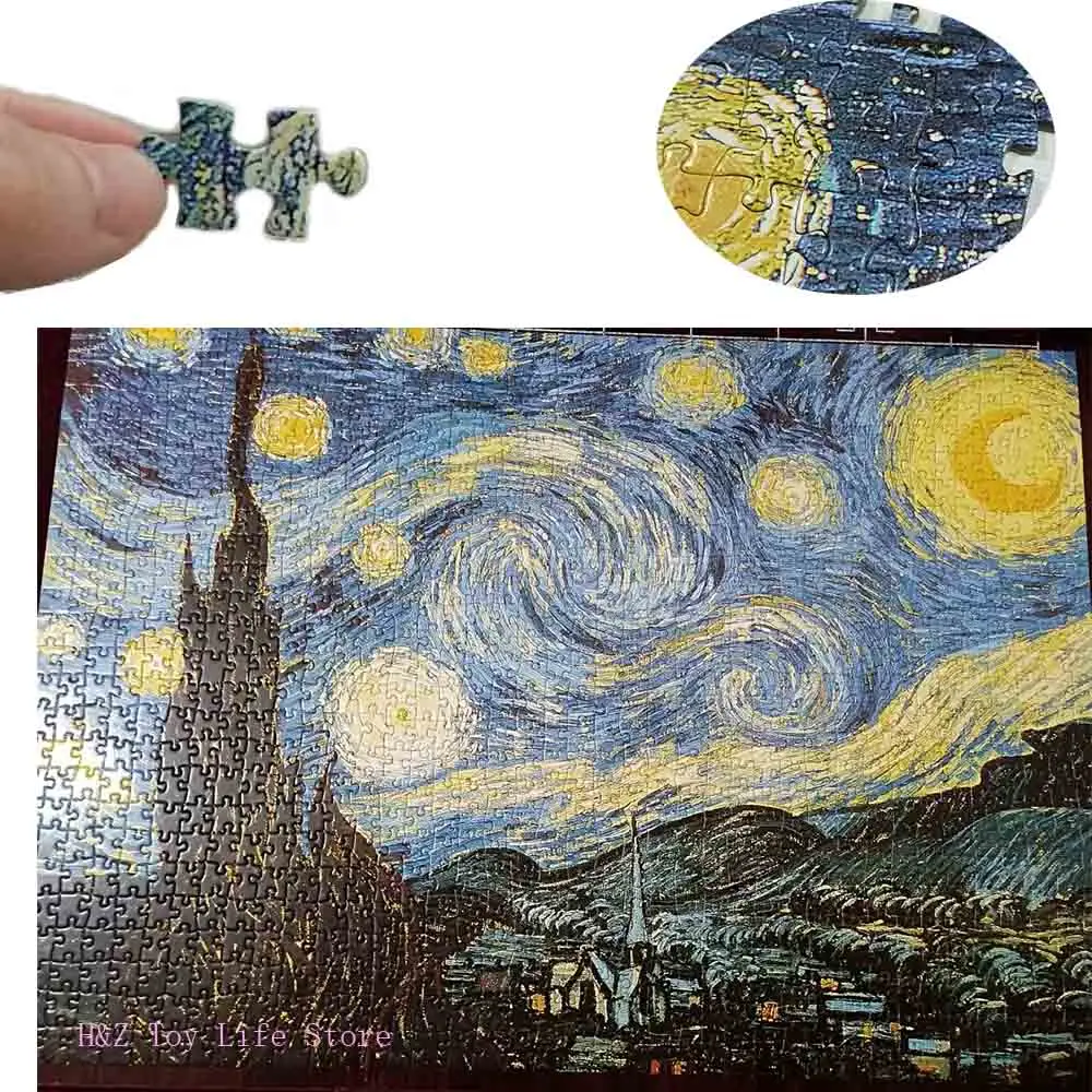 1000ピース-厚手パズル-世界有名絵画「星月夜」ゴッホ油絵-大人向けdiyジグソーパズル-創造性を育むおもちゃ