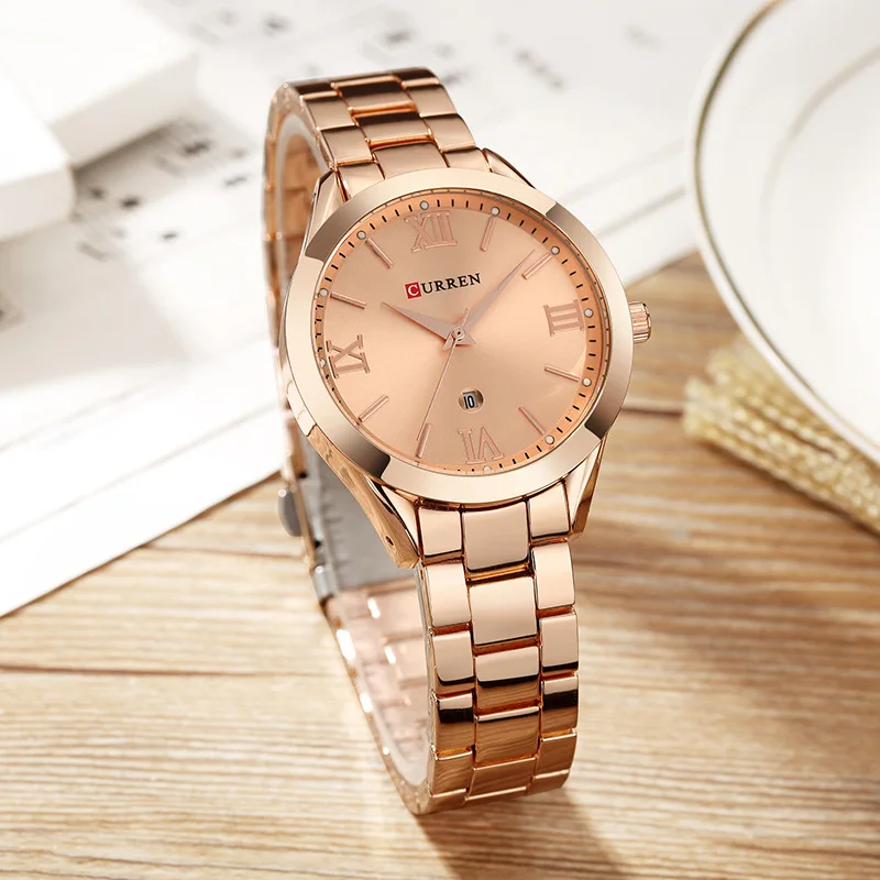 CURREN kobiety zegarek luksusowy moda zegarki kobieta zegar ze stali nierdzewnej prosty biznes Wriswatches panie Relogio Feminino 9007