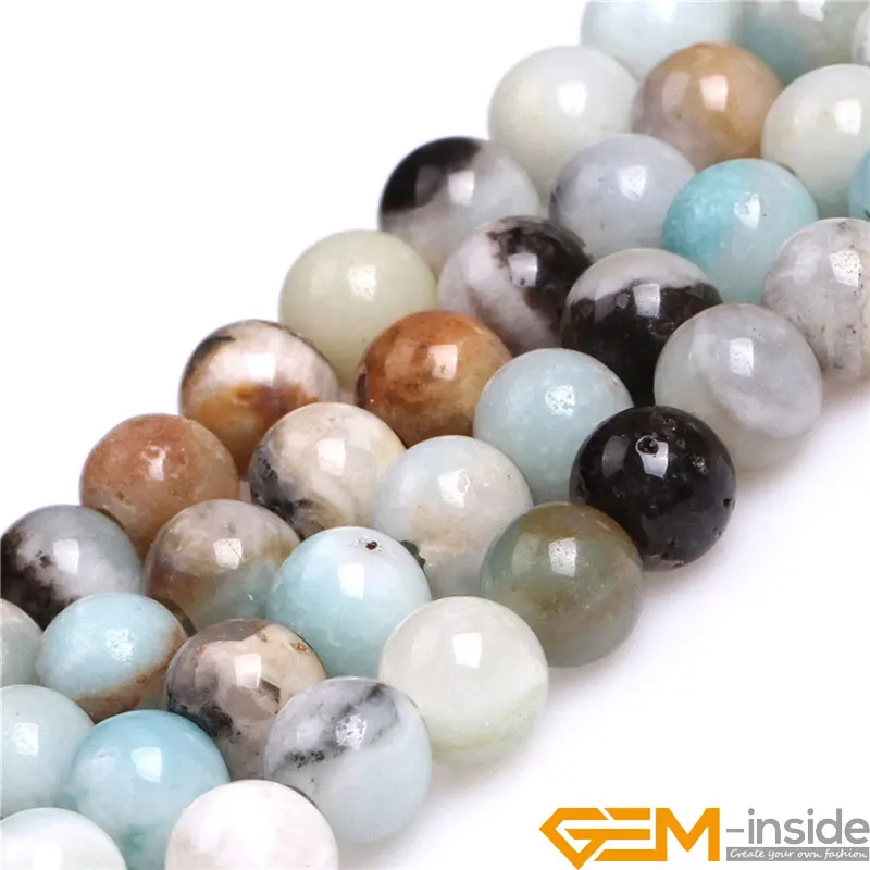 8mm 10mm 12mm Natural Mixed Color Amazonite Stone Big Large Hole ( Hole size 2mm ) Beads For Jewelry Making Strand 15 Inch