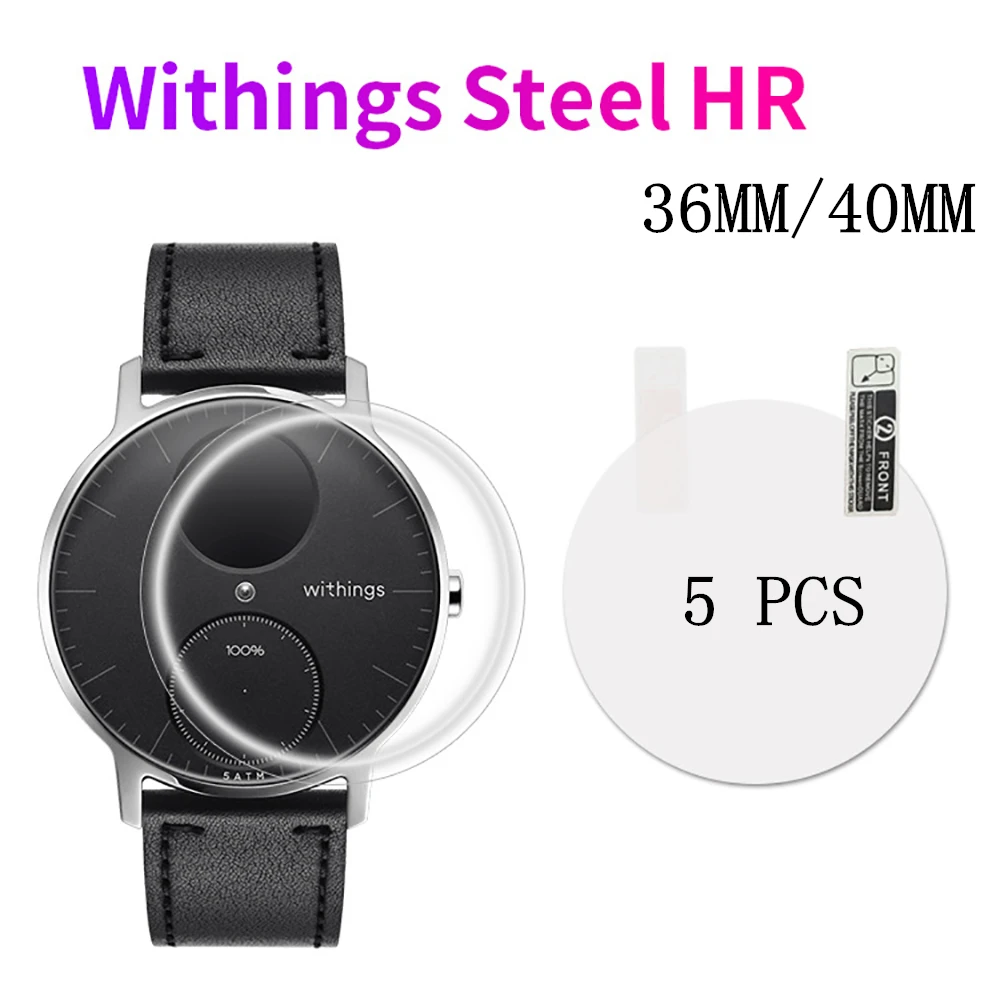 5 Chiếc Dành Cho Nokia Đồng Hồ Thông Minh Withings Activite Thép HR 36MM 40MM Chống Sốc 7H Nano Bảo Vệ Màn Hình lá Chắn Chống Cháy Nổ Xem Phim