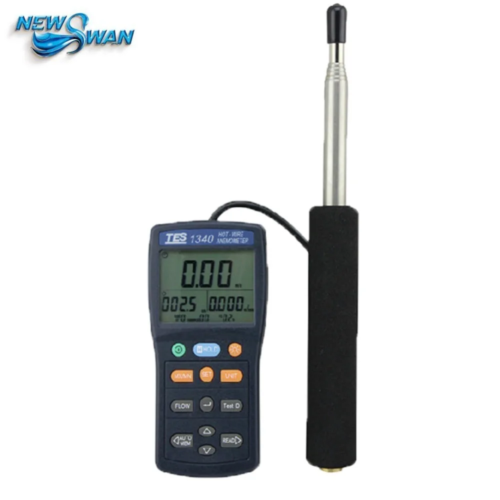 TES-1341 Hot Wire Thermo Anemometer HVAC Air Flow Air Velocity Tester USB Type