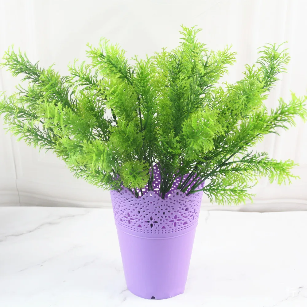 Home Garden Outdoor Wedding Decoration Fake Flower Accessory Plante Artificielle 7 Fork Plastic Fern Grass Green Leaf Fake Plant