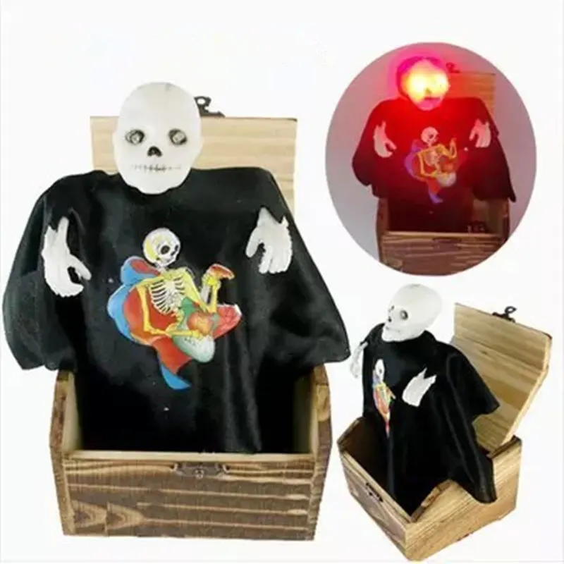 Halloween spoof strange jump Wooden box Funny scare ghost box Tricky toy Surprise entire creative toy gift Skeleton monster