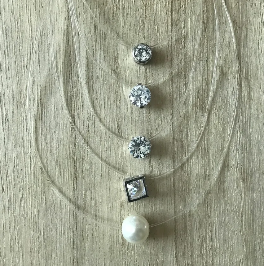 Collier en Zircon Invisible Transparent pour femmes, 5 couleurs, pendentif Simple, bijoux en perles