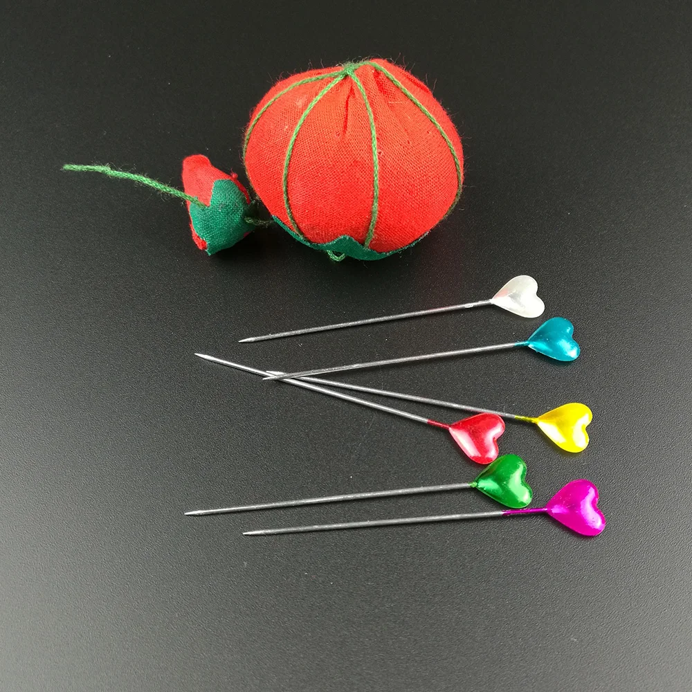 120PCS DIY Heart Head Dressmaking Pins Round Pearl Head Pins Decorative Sewing Pin 4 Wheels Color Assorted Pinwheel Needles