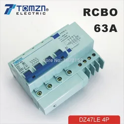 4P 63A DZ47LE63A 400V~  C type Residual current Circuit breaker with over current and Leakage protection RCBO