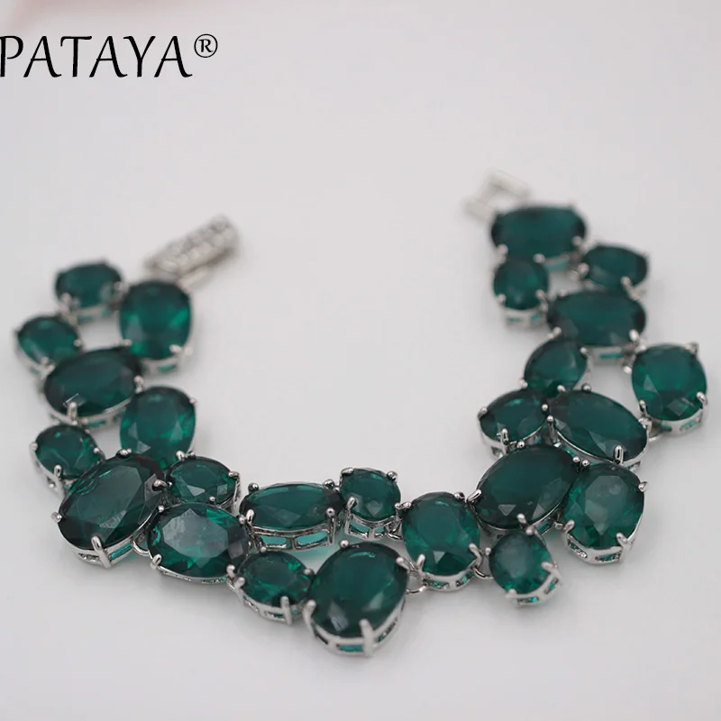 

PATAYA New Multicolor Oval Natural Artificial Zircon Bracelets Women Vintage Wedding Jewelry PLatinum Color Link Bracelet