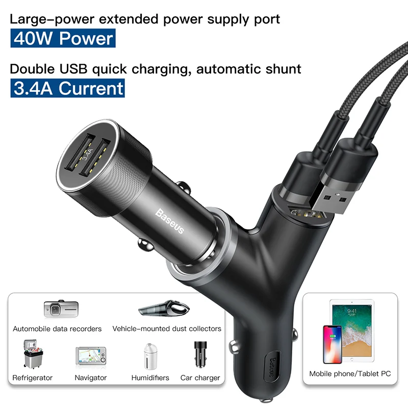 Baseus 3.4A Car Charger Dual USB Car Charging For iPhone XS Max X Samsung Fast Car Charger USB Charge Adapter For Phone In Car