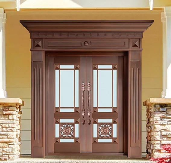 Bronze door security copper entry doors antique Copper Retro Door Double Gate Entry Doors H-c16