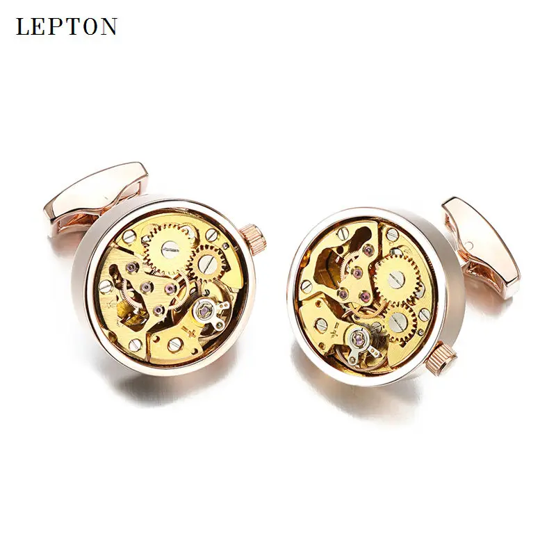 2017 New Functional Watch Movement Cufflinks Stainless Steel Steampunk Gear Watch Mechanism Cuff links for Mens With Gift Box