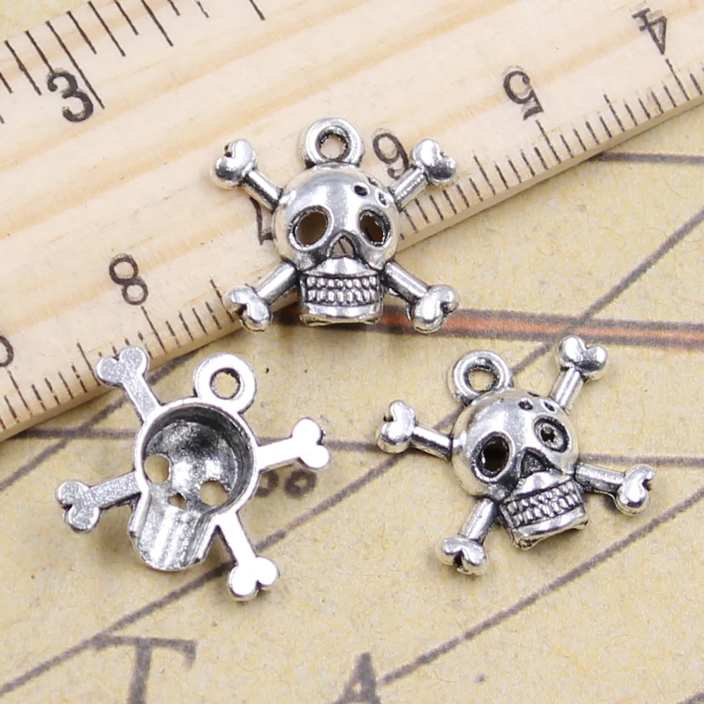 20 sztuk Charms czaszka pirat flaga 15x17mm tybetański srebrny kolor zawieszki antyczne tworzenia biżuterii DIY Handmade Craft wisiorek