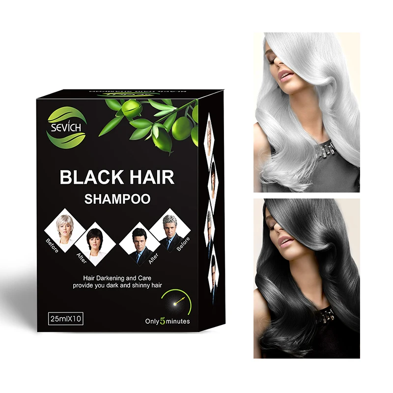 Sevich 5pcs/Lot Instant Black Hair Shampoo Hair Dye Cream Make Grey and White Cover-up Hair Color Darkening Shinny in 5 Minutes